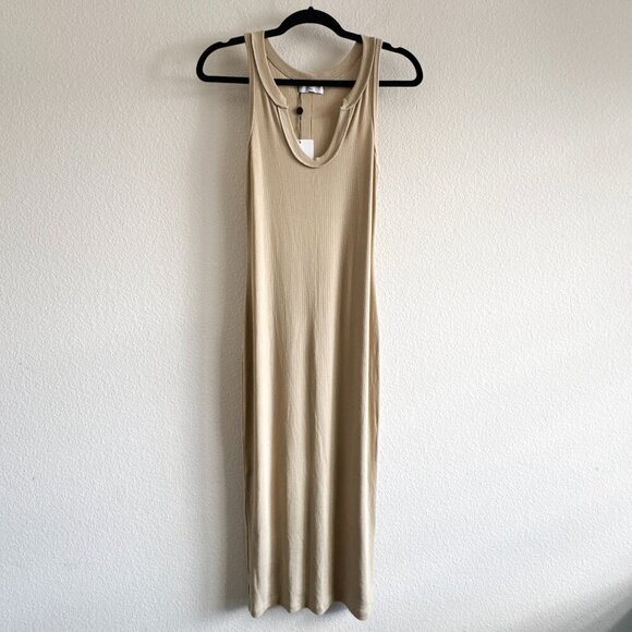 LNA Gaia Midi Ribbed Dress New in Pale Khaki Tan Size Small - Picture 3 of 12